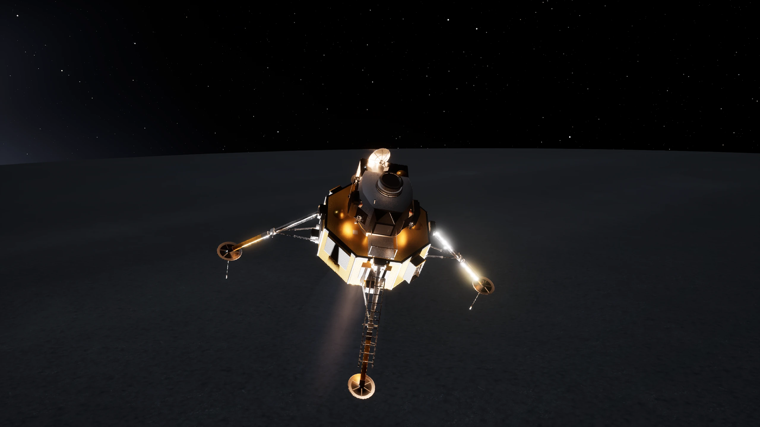 The Summit lunar module descending toward Selene under engine power