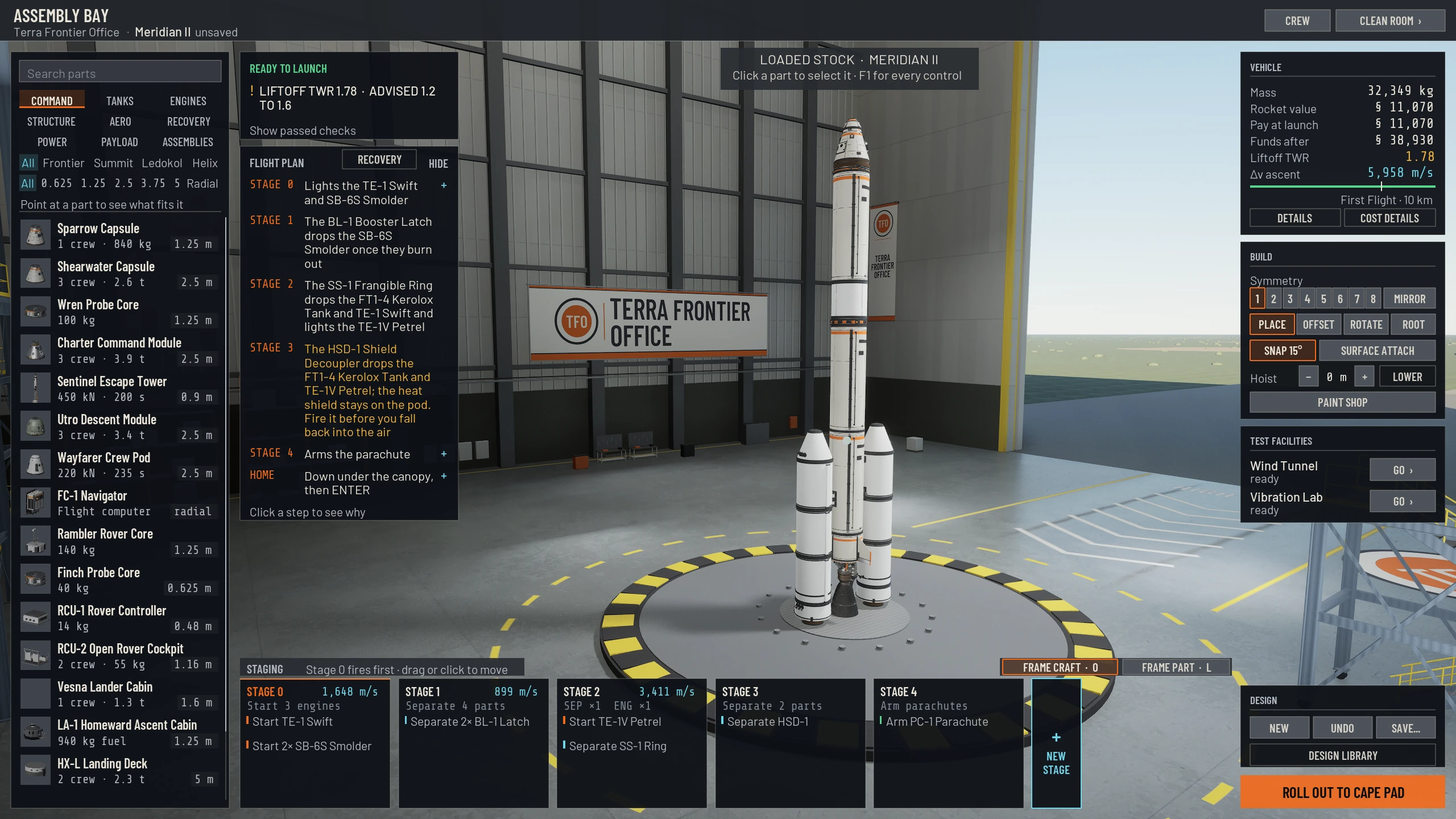 The rocket assembly bay with vehicle, parts palette and engineering interface