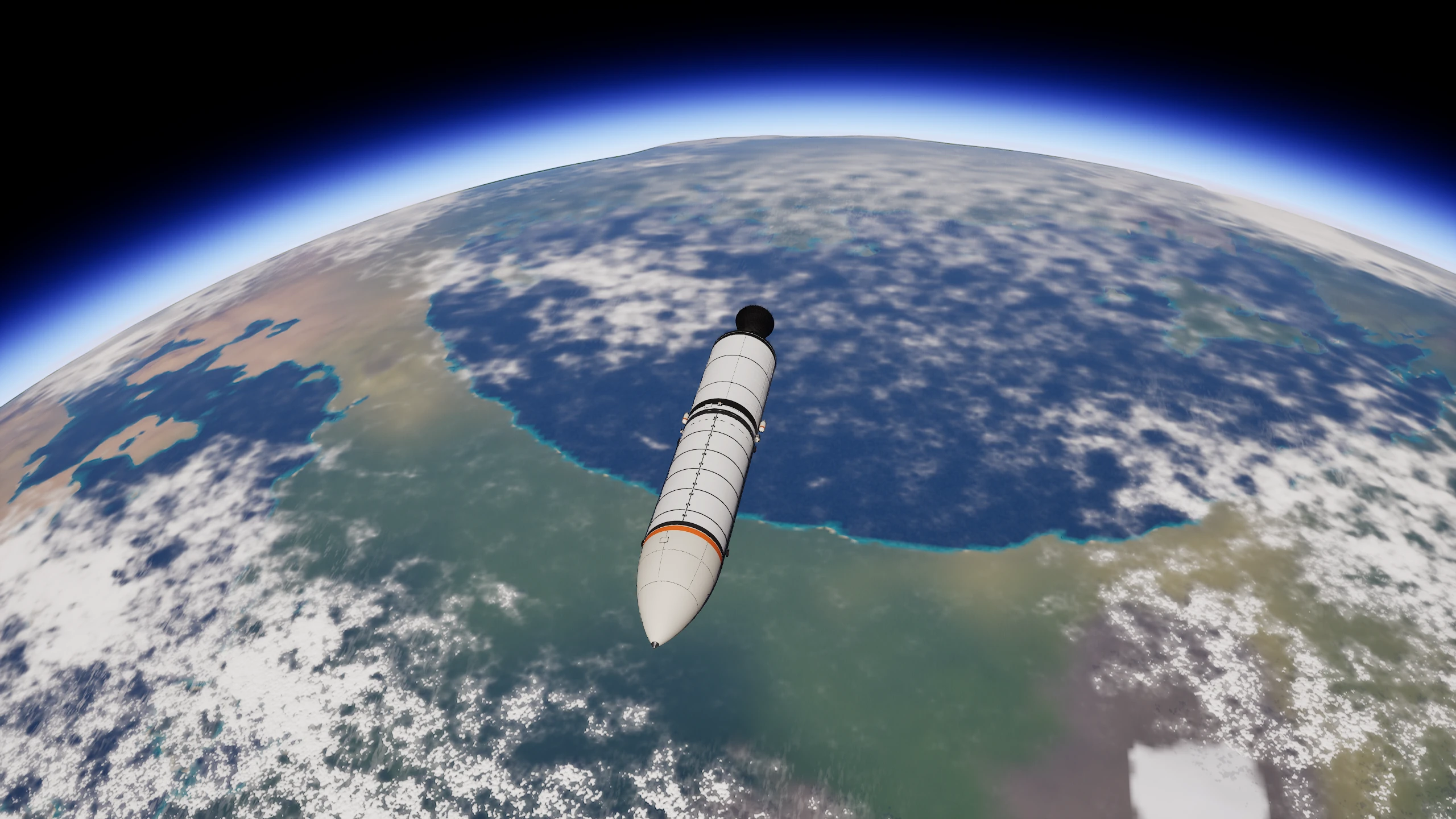 Packhorse Freighter with cargo bay doors closed in Terra orbit