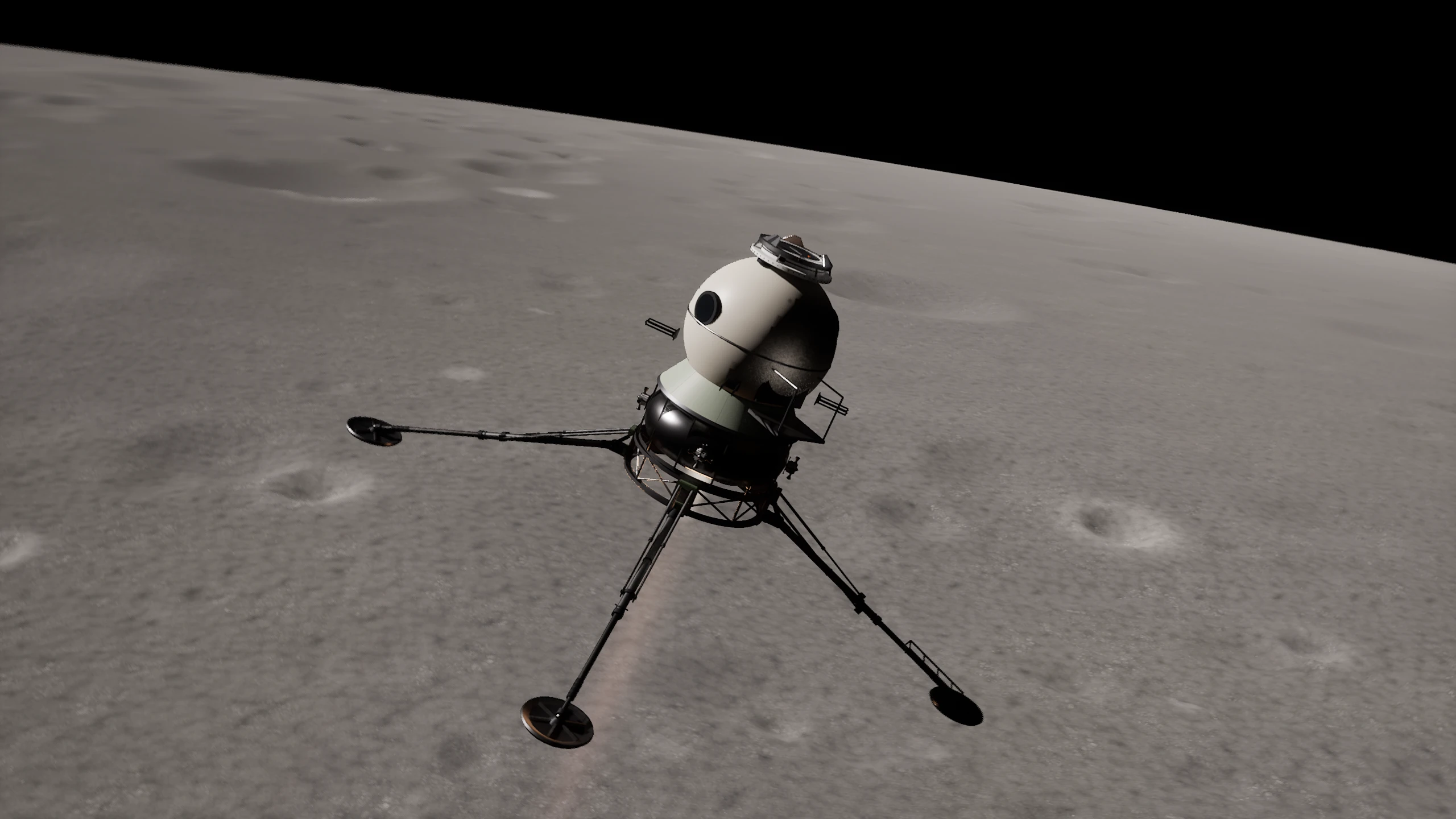 The Ledokol lander above Selene during the landing sequence